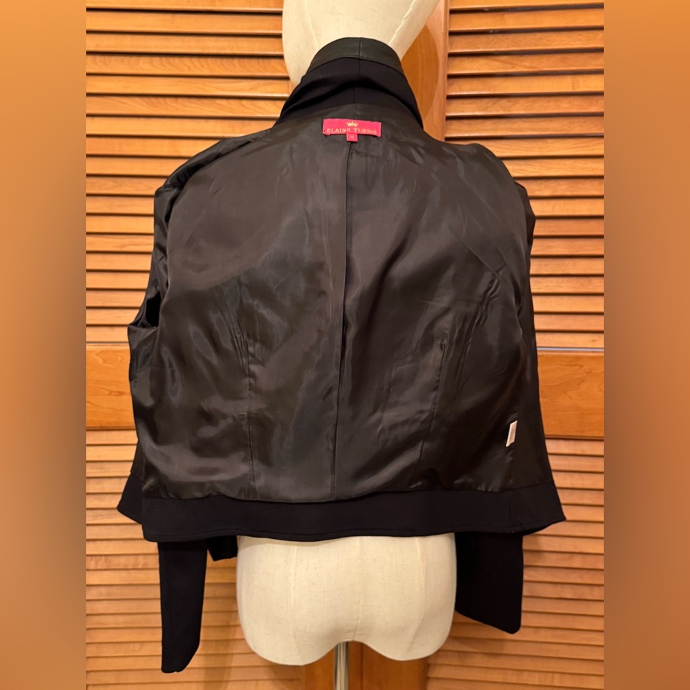 Elaine Turner Black Leather Jacket Asymmetrical Design Sz M - Picture 6 of 9